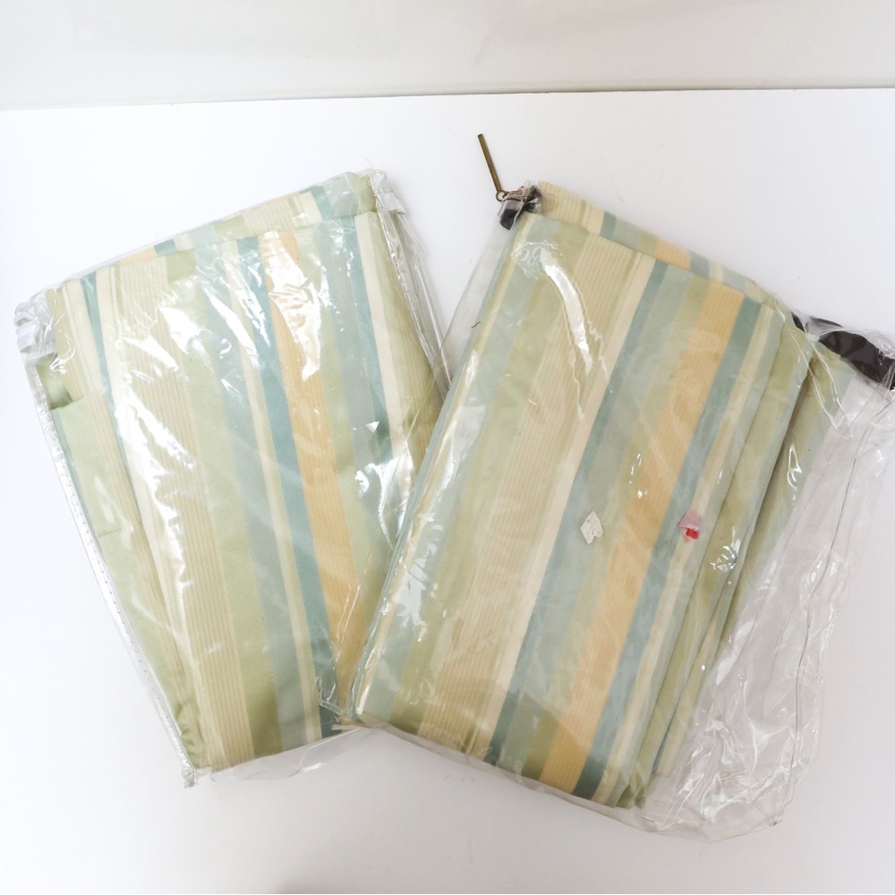 Set of 2 New Rodeo Home Window Panel Striped Curtain Beige Green Yellow 54 x 90